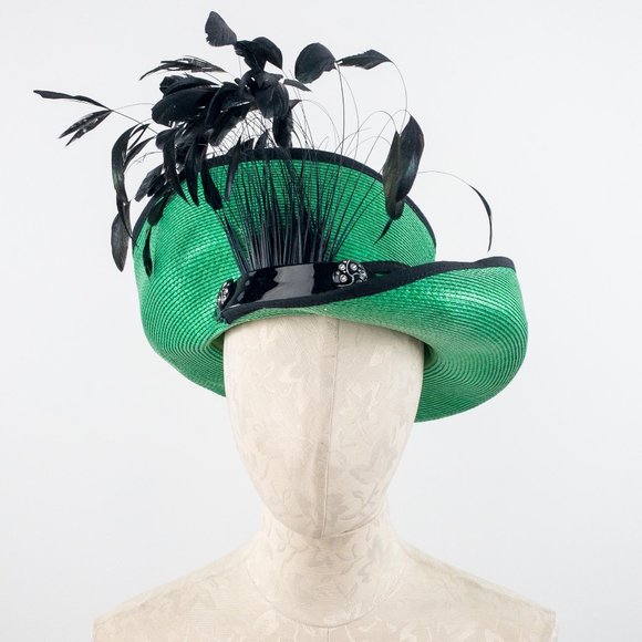 Vintage Accessories - Vintage 50s Irish Queen Feather Derby Hat Green